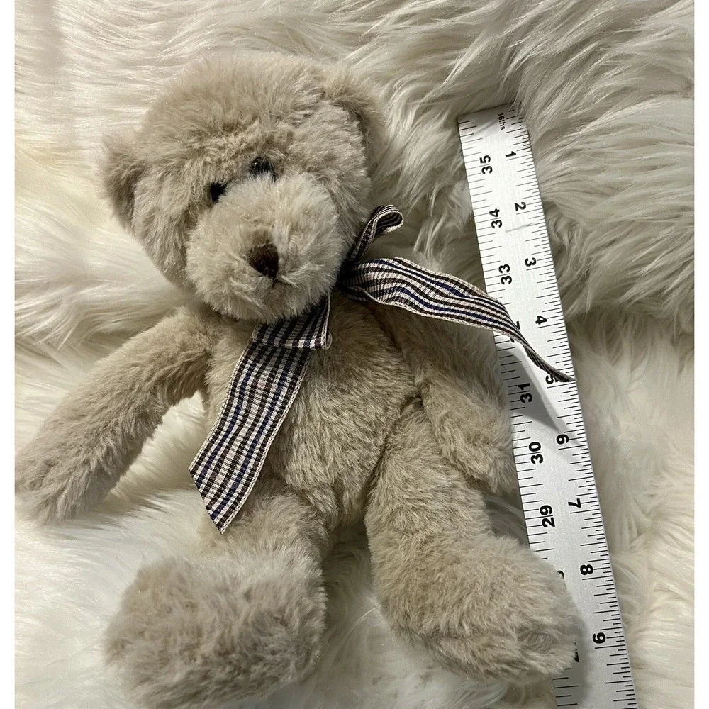 Burton + Burton Grey‎ Teddy Bear Plush Baby Soft Checked Bow Stuffed Animal 10